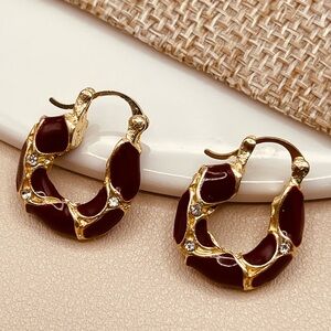 Anthropologie Elegant Gold and Brown CZ Hoop Earrings